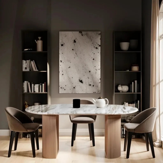 Ashford Dining Table, Natural Marble & Mango Wood