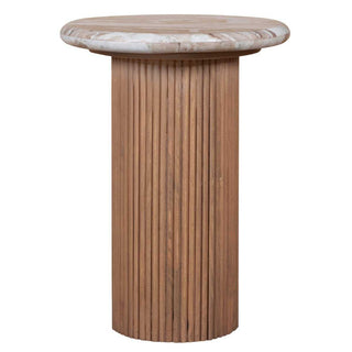 Natural Marble & Wood Pedestal Side Table