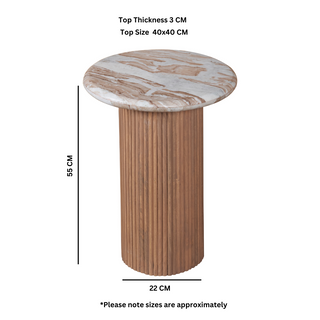 Natural Marble & Wood Pedestal Side Table