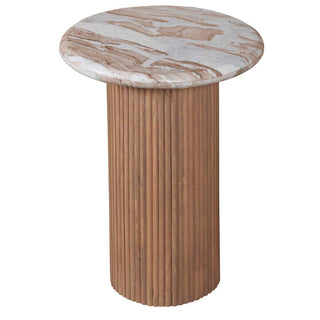 Natural Marble & Wood Pedestal Side Table