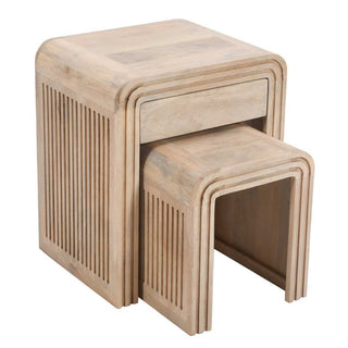 Mango Wood Nest of 2 Tables with Drawer