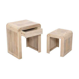 Mango Wood Nest of 2 Tables with Drawer